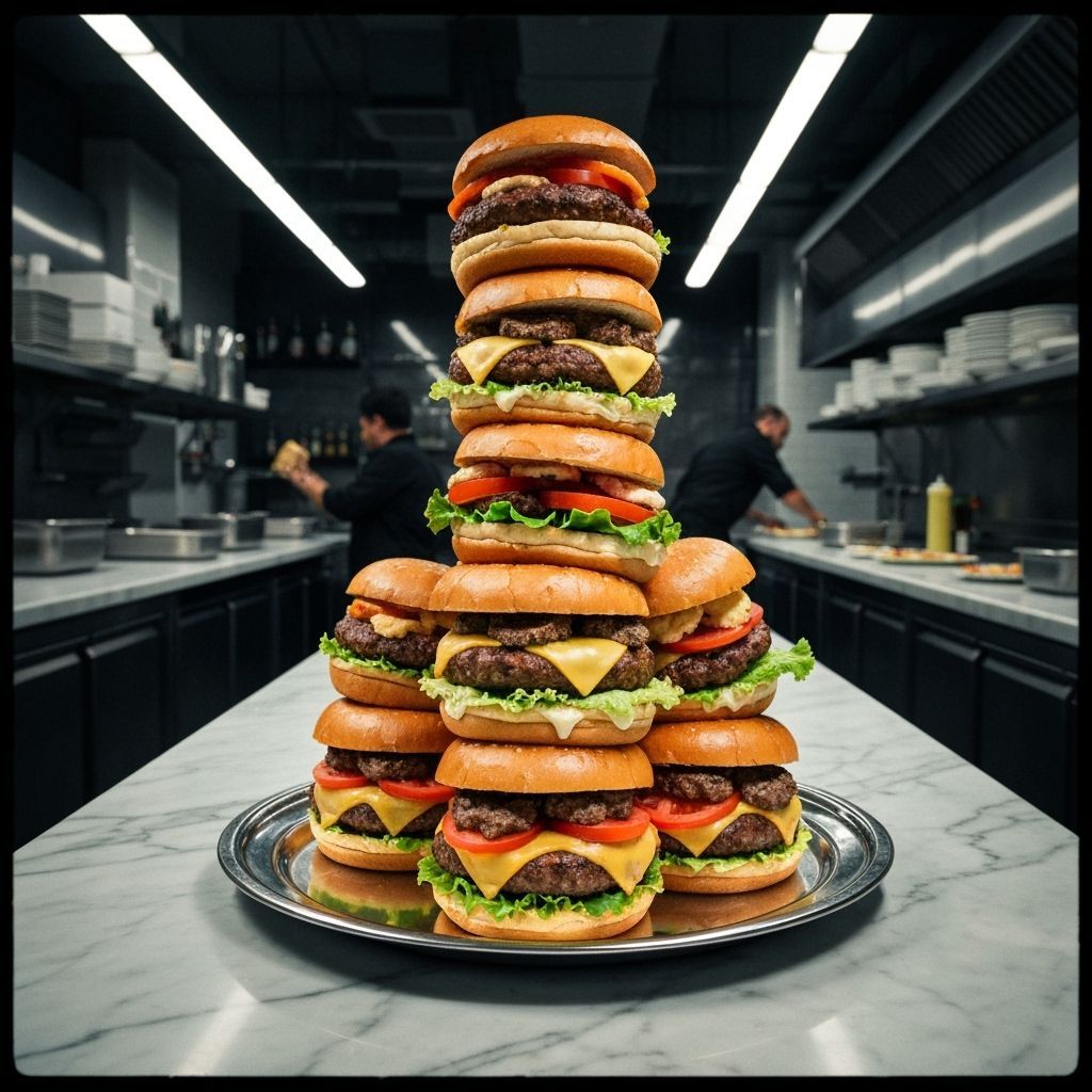 Epic Gourmet Burger Stack in Hyperrealistic Detail