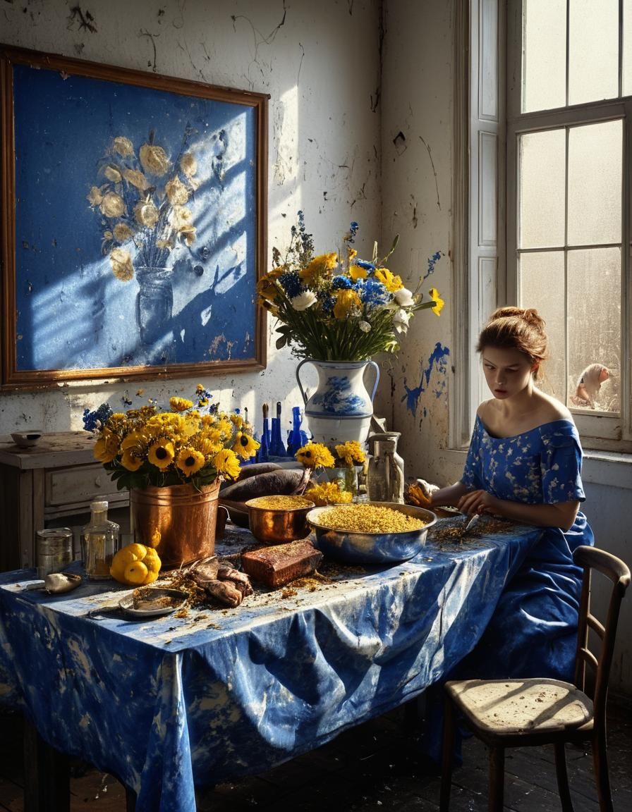 Hyperrealistic Flowers by Window in Magical Realism Style