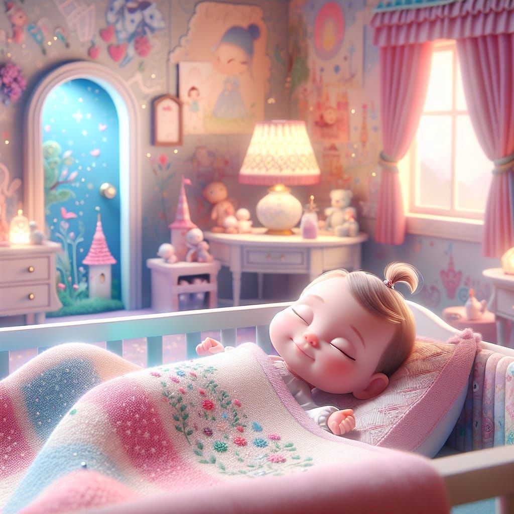 Disney Pixar style 3D beautiful innocent sweet baby, sleepin...