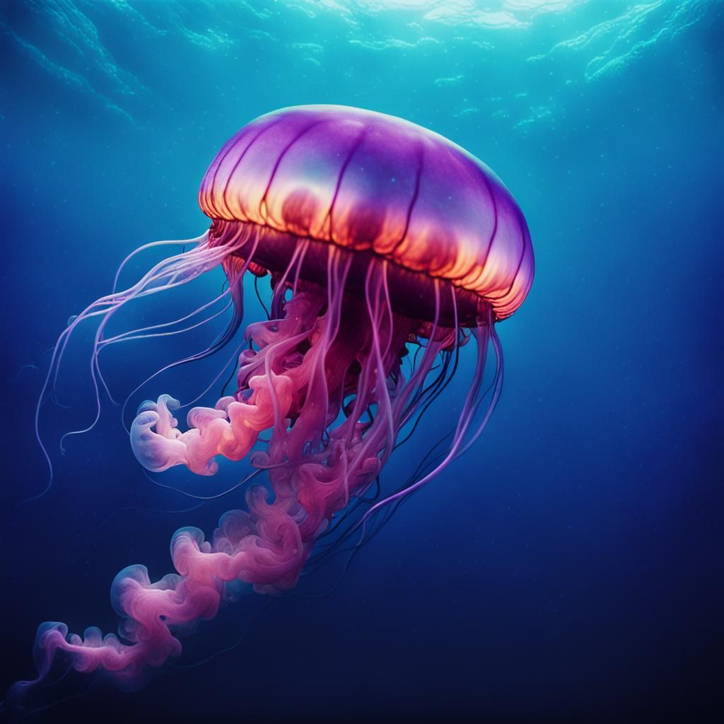 Dramatic Portuguese Man O' War in Deep Sea