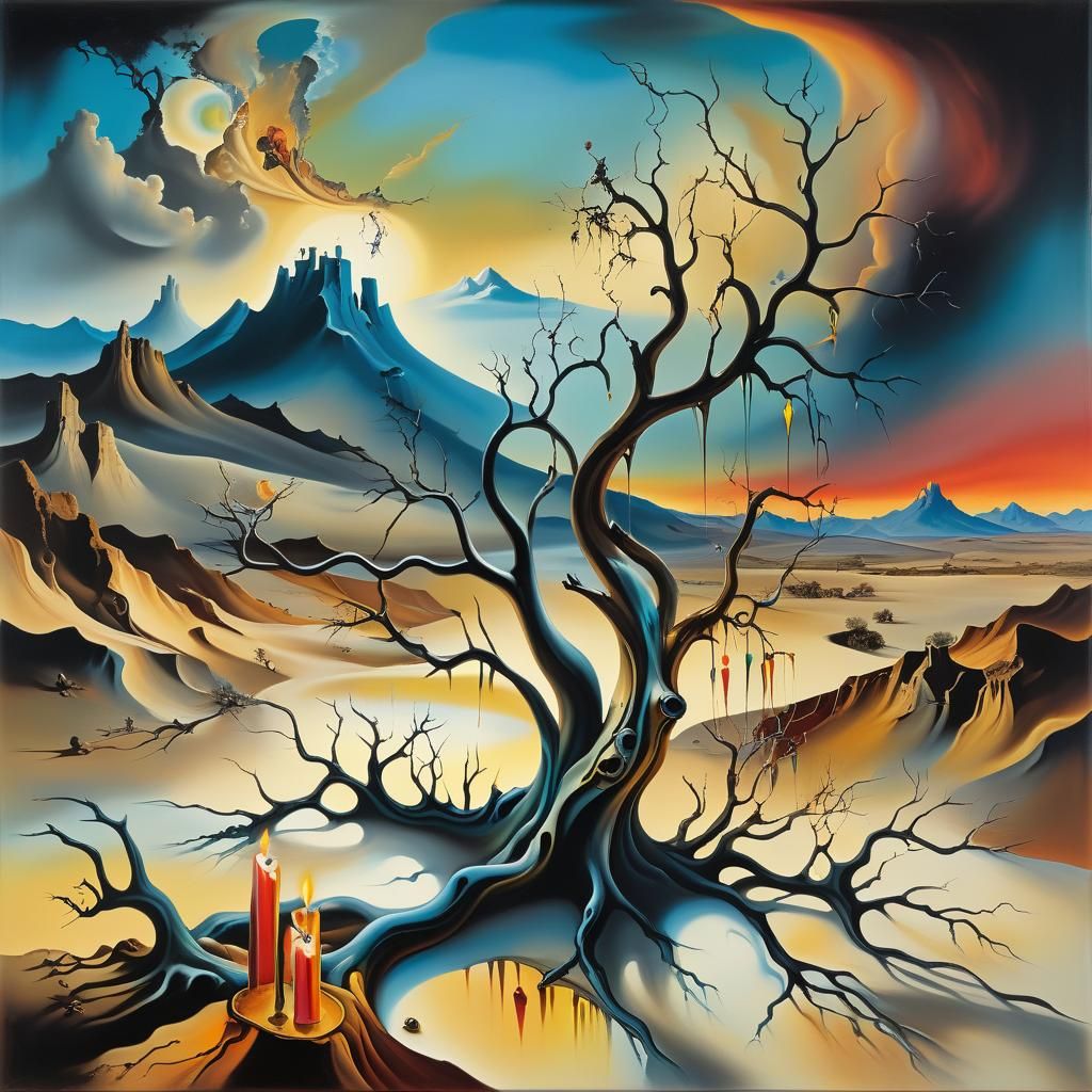 Dreamlike Desert Landscape in Surrealist Style