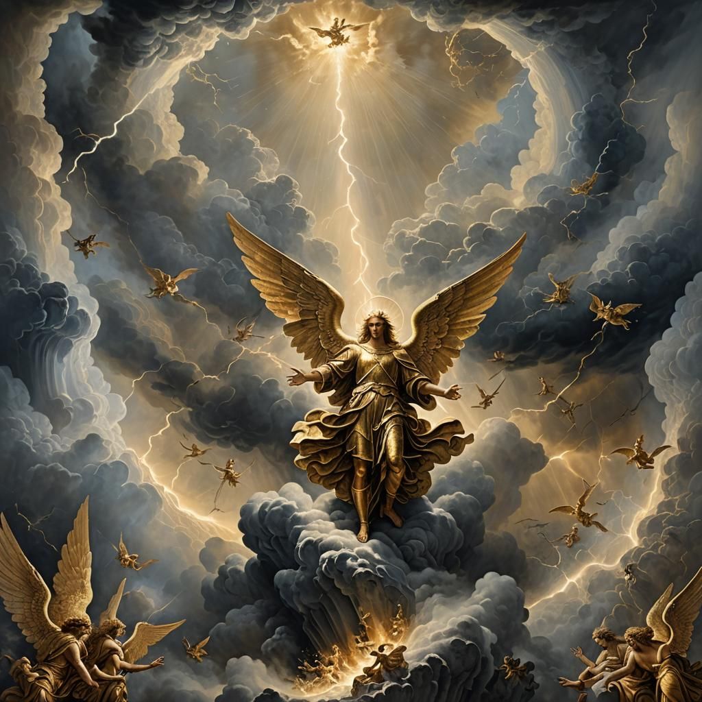 Michael the Archangel Banishes Lucifer: Surrealist Art