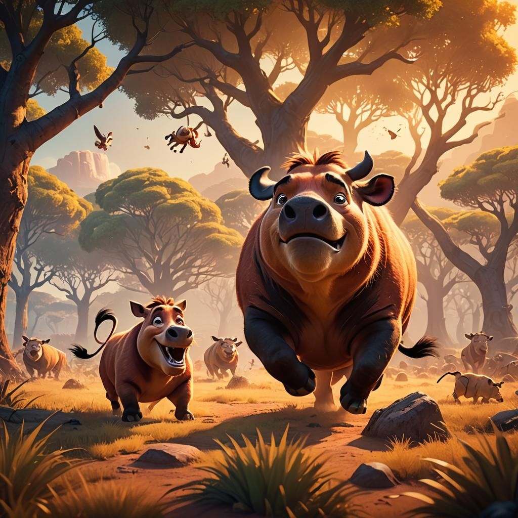 Timon and Pumba Dance: Vibrant Pixar-Style Art