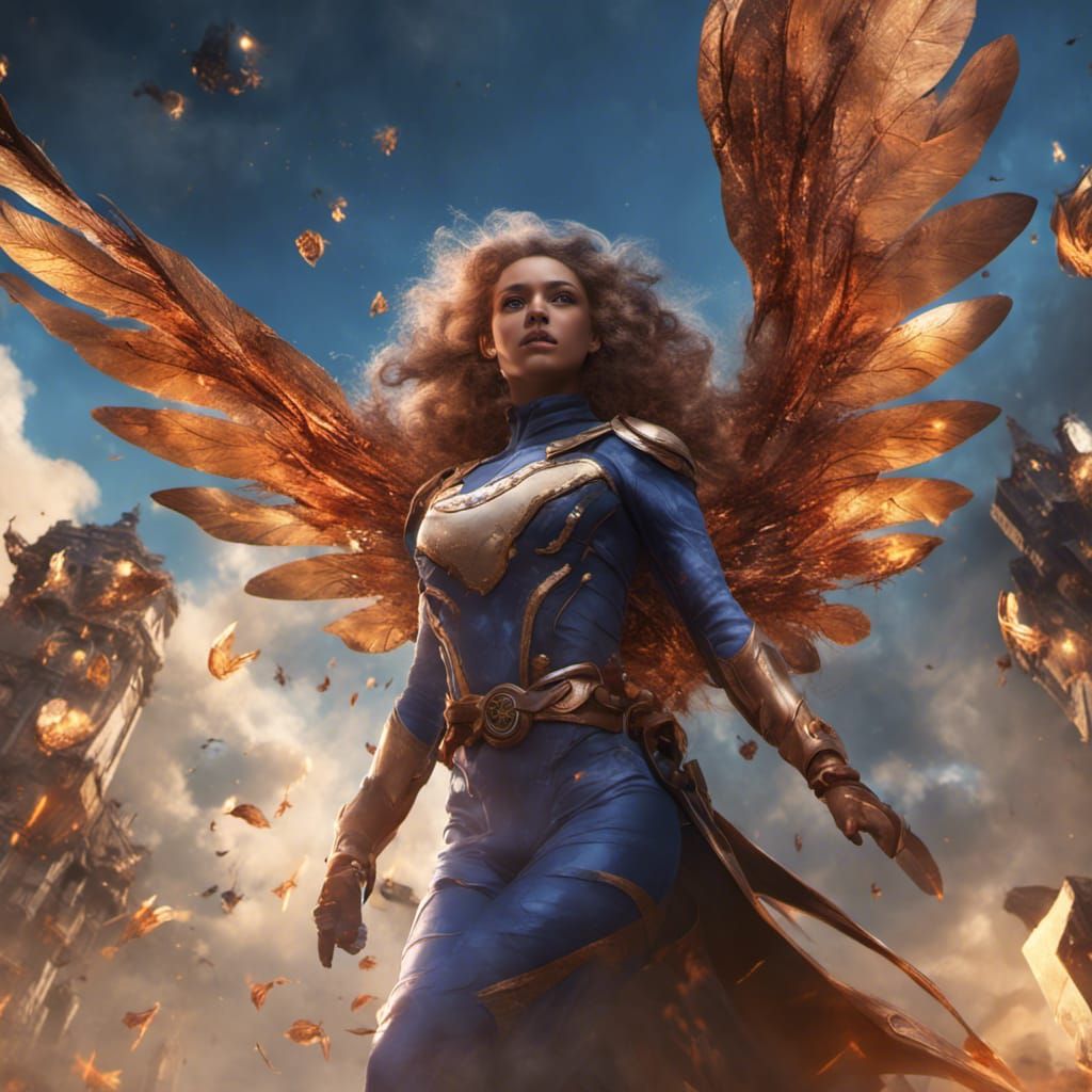 Heroine with Flying and Telekinesis in Detailed Digital Art