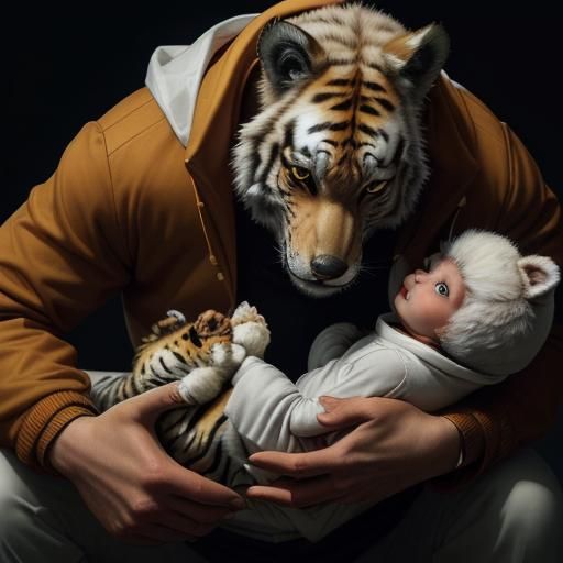 Anthropomorphic Wolf and Tiger Cub in Vibrant Colors