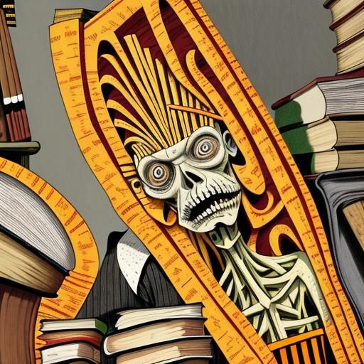 Disturbing Zombie Librarian in Art Brut Style
