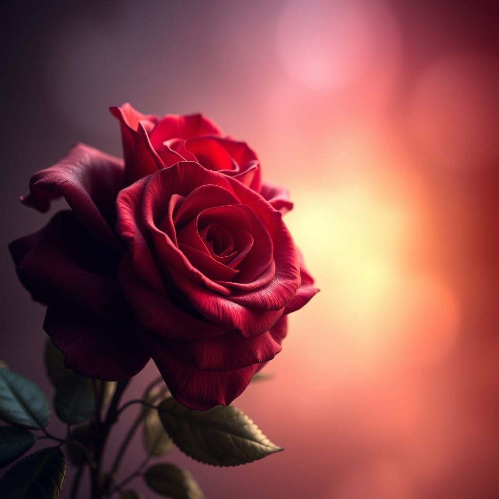 Fantasy Dark Red Roses in Mysterious, Shimmering 3D