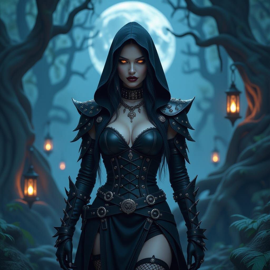 Gothic Warrior in Moonlit Forest, Dark Fantasy Style