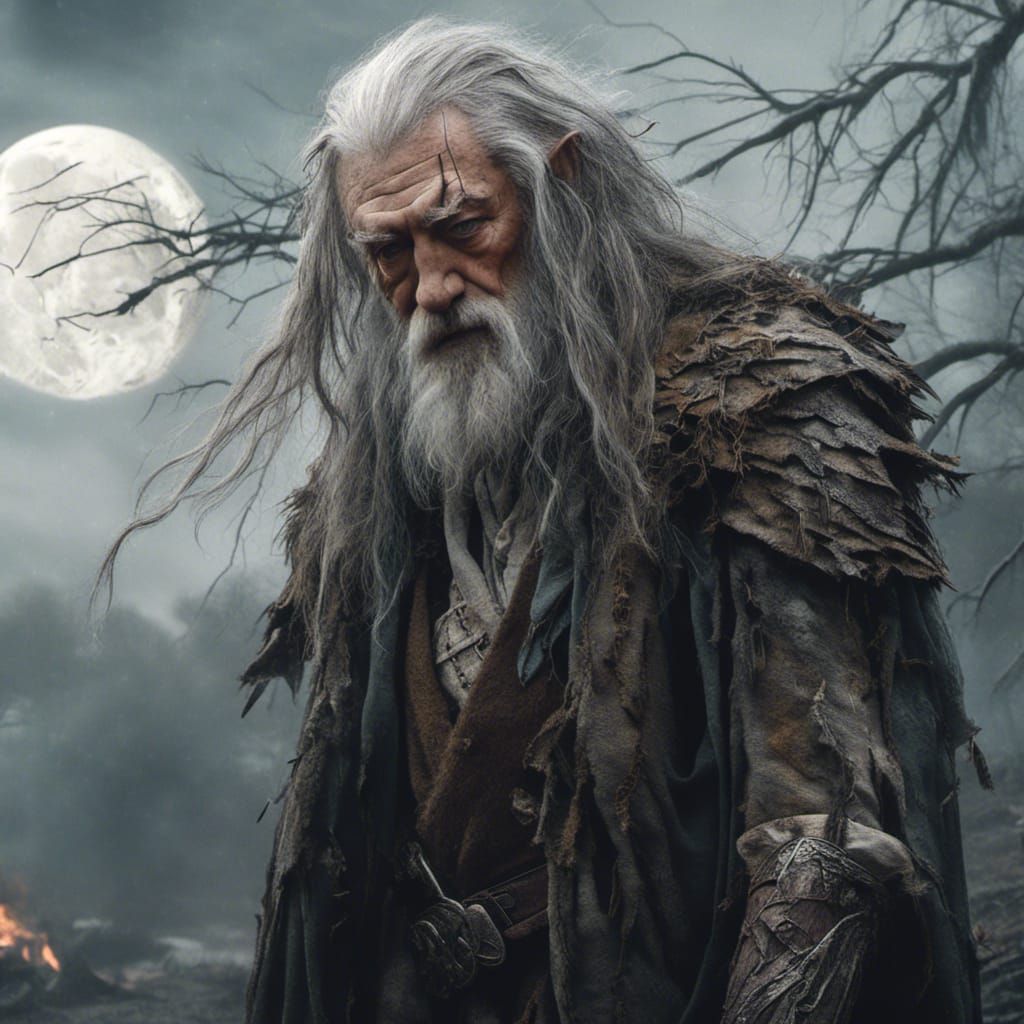 Gandalf Portrait in Moonlight, Fantasy Concept Art