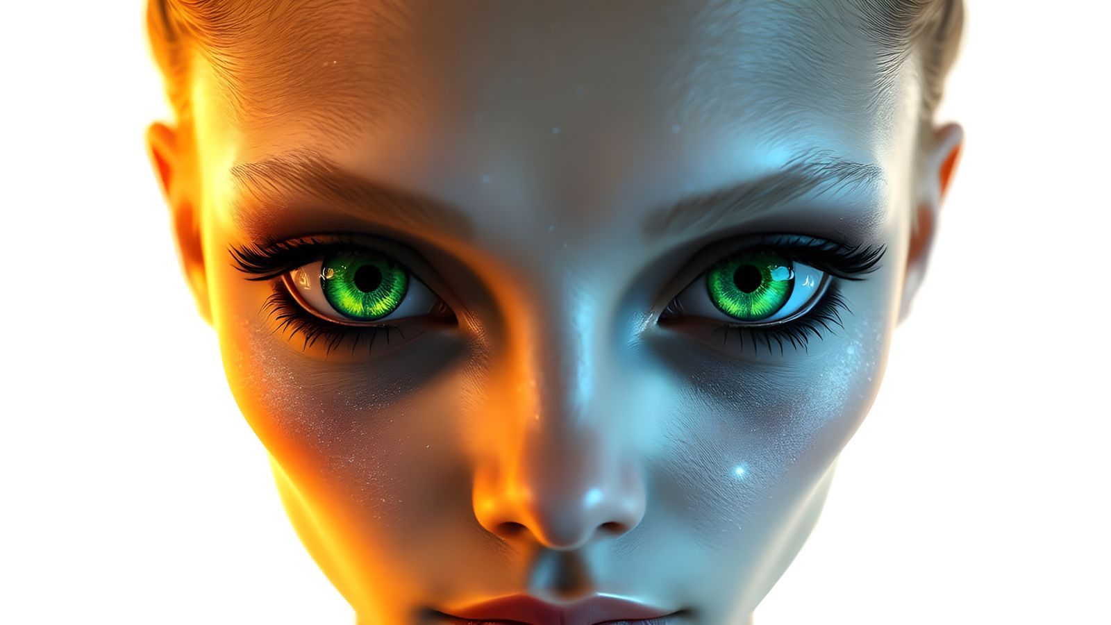 Stunning Monochrome Alien Portrait with Cosmic-Colored Eyes