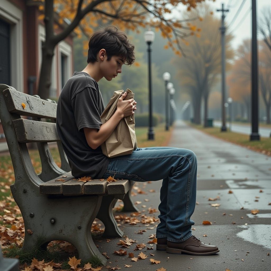 Melancholic High Schooler Alone in Beksinski Style