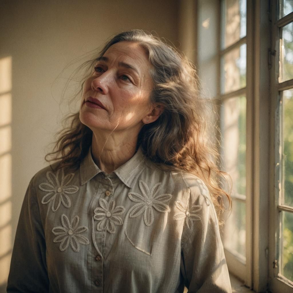 Elegant Woman Portrait in Natural Light, Realistic Photograp...