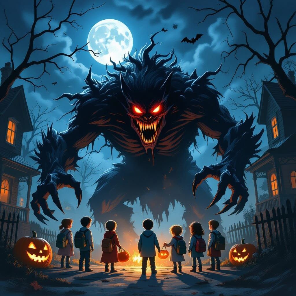 Scary Halloween Monster Terrorizes Children