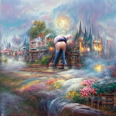 Ethereal Fantasy Landscape in Kinkade Style