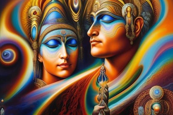 Fire God and Water Goddess in Surreal Embrace