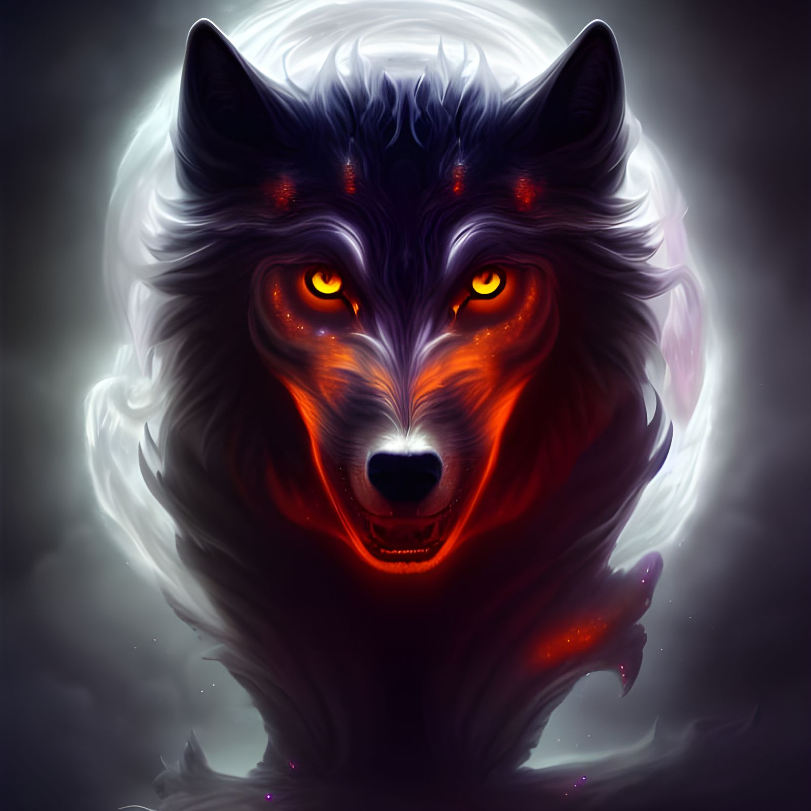 Demented Demon Wolf in Cosmic Plasma Glow