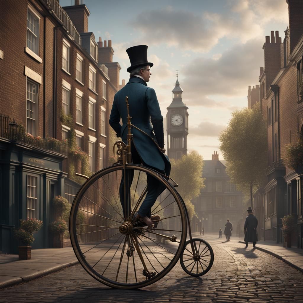18th Century London Town Penny-Farthing Matte Painting