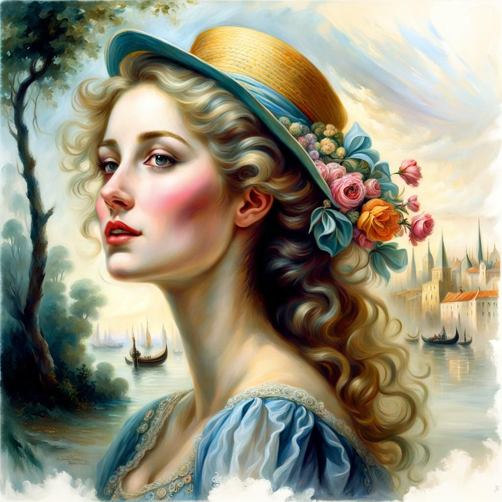 Gondoliers' Siesta: A Surreal Dreamscape Painting