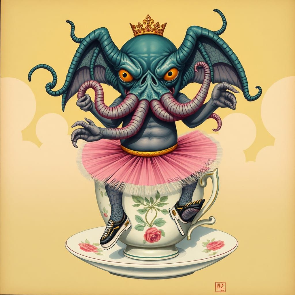 Cthulhu Ice Skating in Teacup, Pop Surrealism