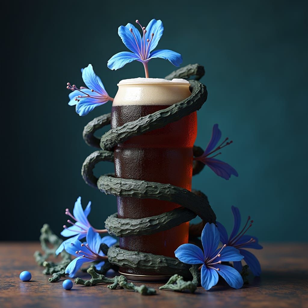 Beer Can with Belgian Ale and Bluebell Flower