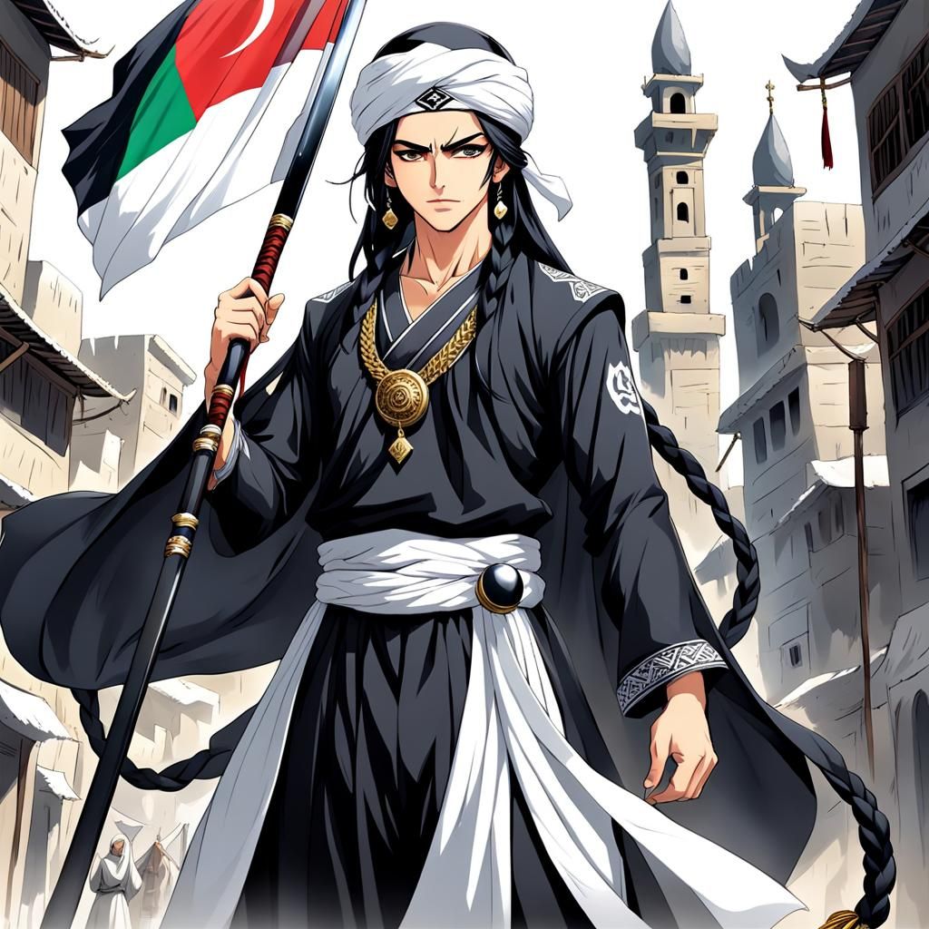 Holy Man Waving Flag in Berserk Manga Style