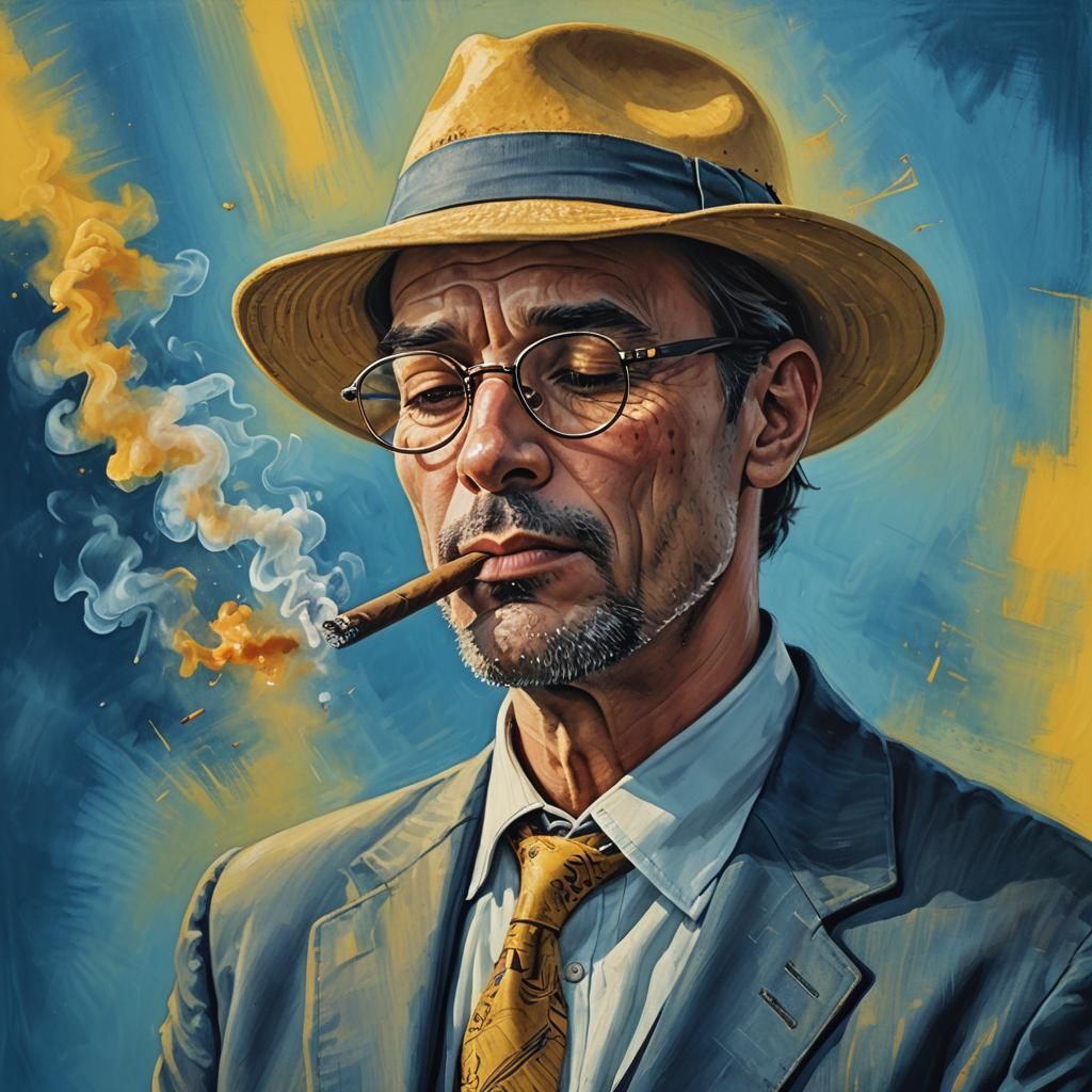 Man Smoking Cigar with Colorful Background in Hyperrealism