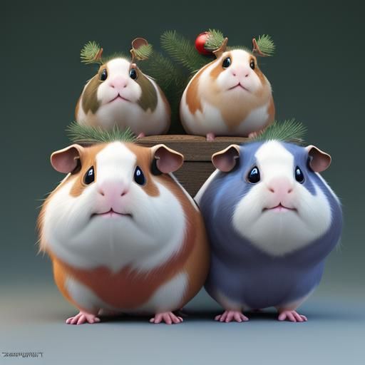 Festive Christmas Guinea Pigs in 3D Digital Art