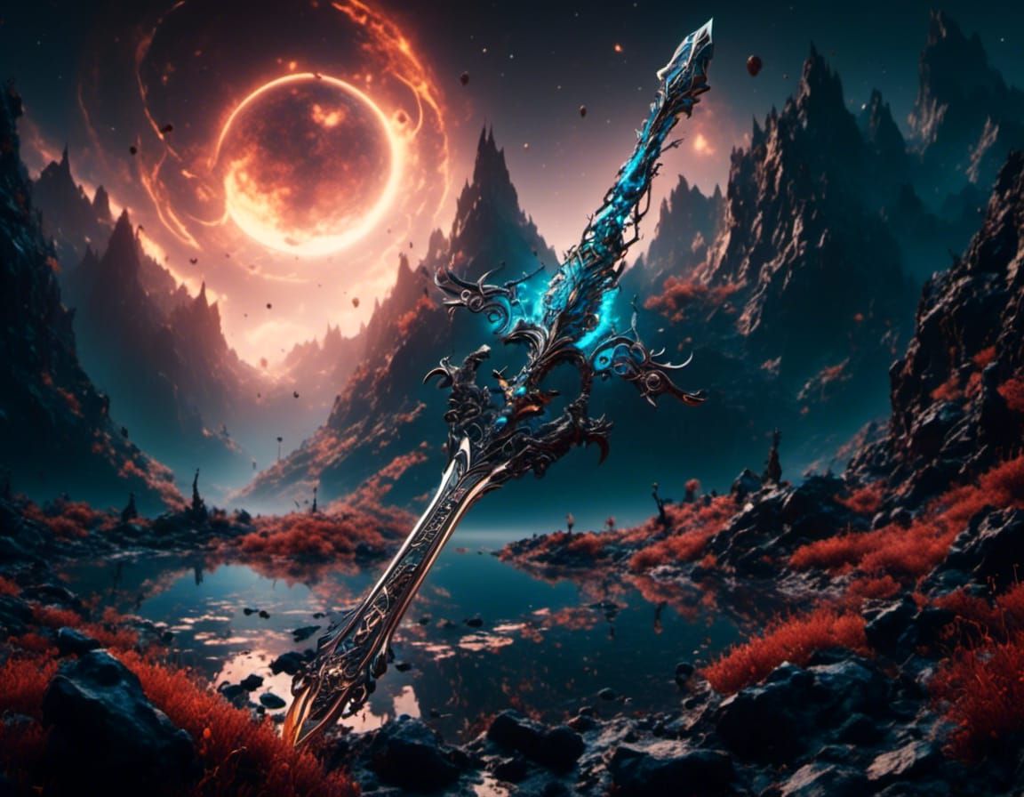 Floating Runed Sword in Midnight Vibrance Style