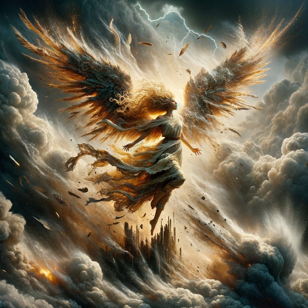 Angel Erupts from Stormy Clouds in Romantic Style