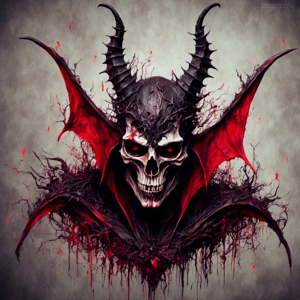 Black and Red Bat Skull in Gothic Style