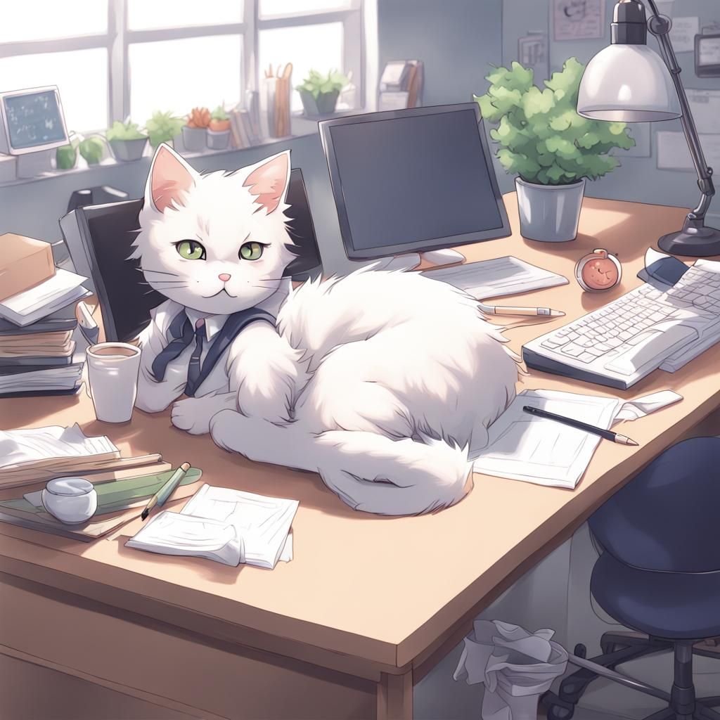 Resting Kitty in Anime Art Style