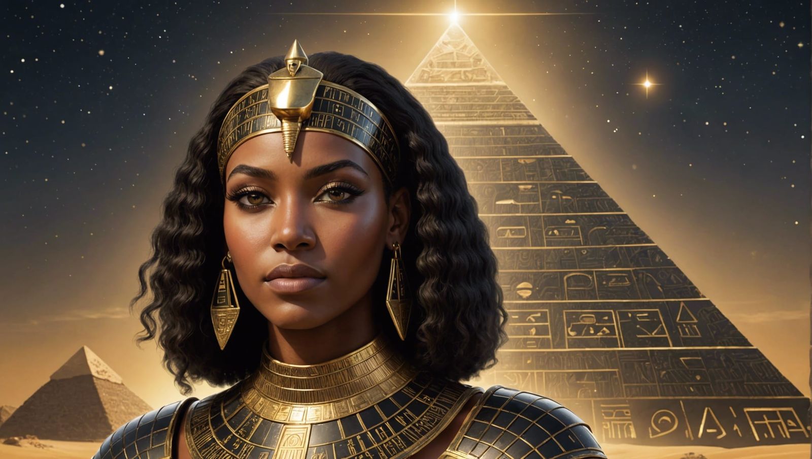 Egyptian Woman with Cosmic Forehead and Golden Armor