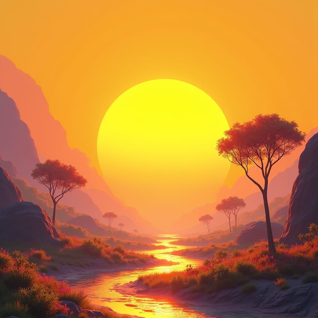 Golden Landscape in Fantasy Matte Painting Style
