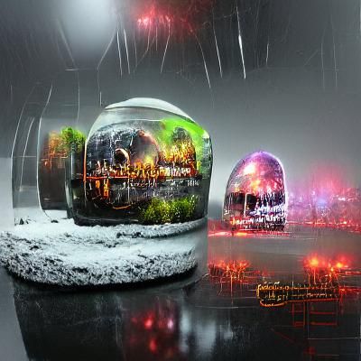 Glowing Neon Halloween Snow Globe, Digital Art
