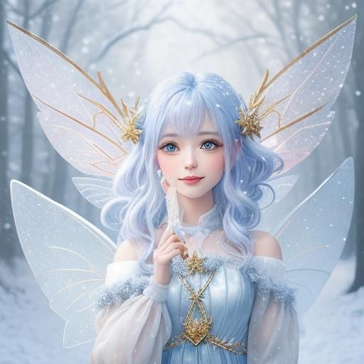 Cute Baby Fairy Plays in Snowy Winter Wonderland