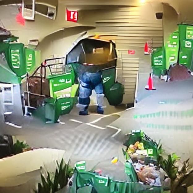 Cartoon Garbage Man Supermarket Break-in