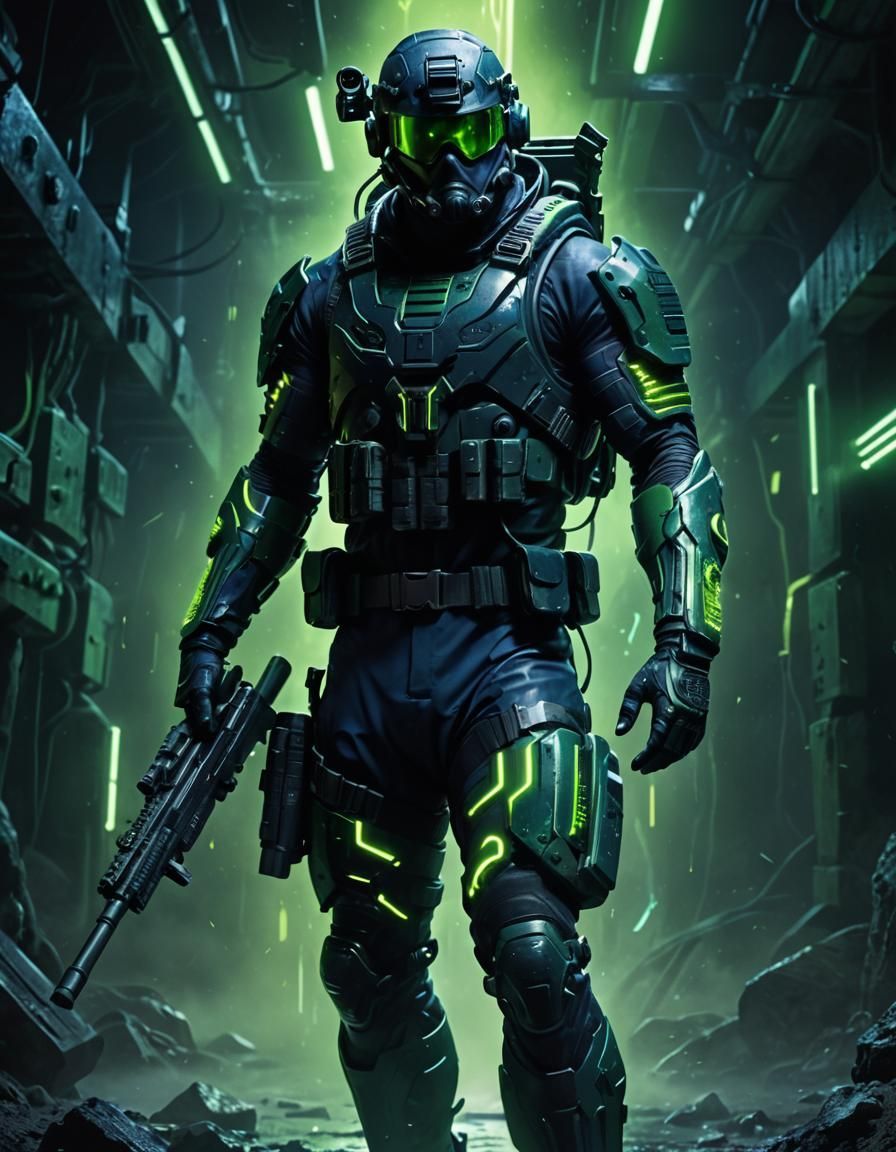 Futuristic Navy Seal in Biomechanical Sci-Fi Art