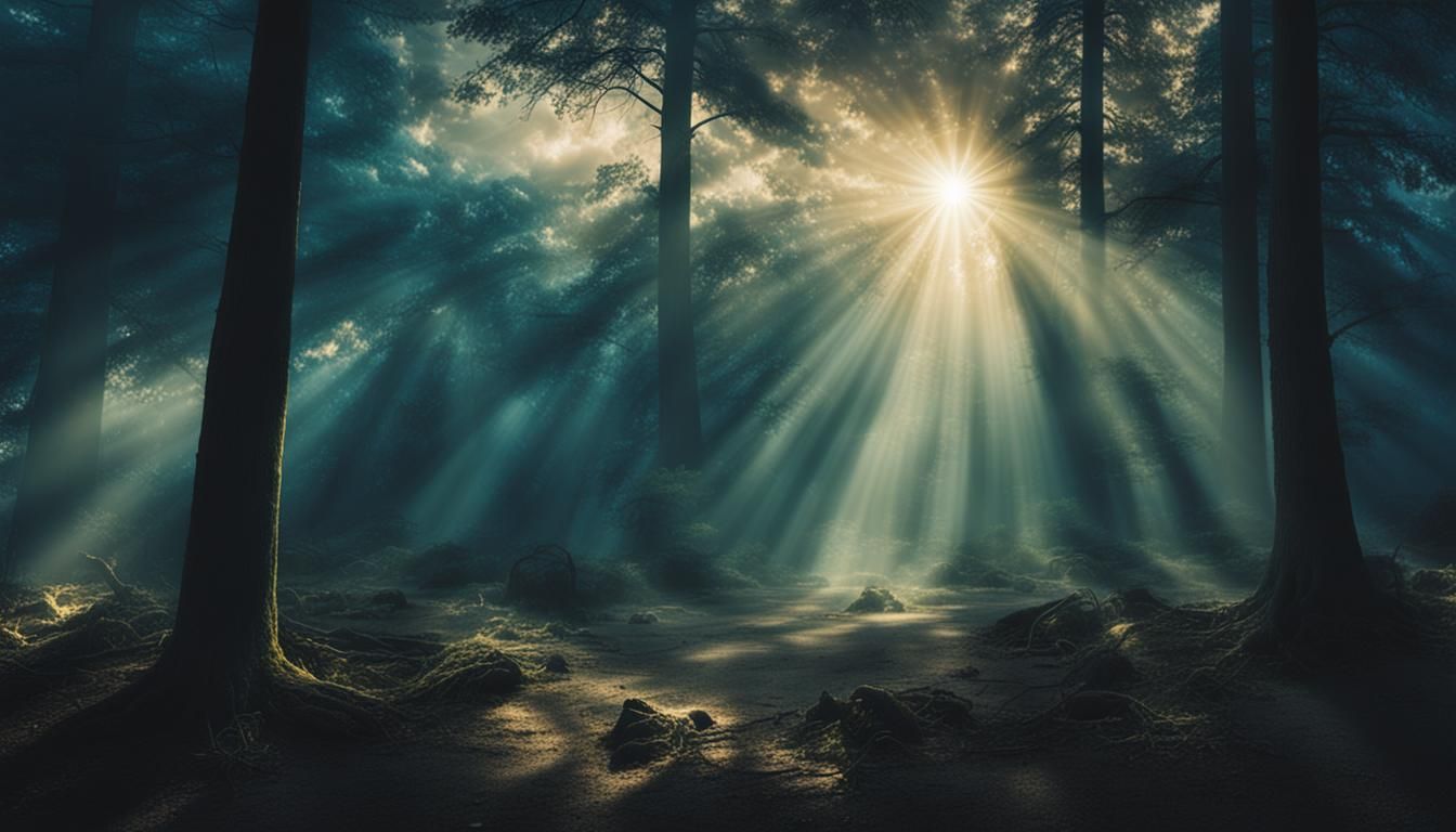 Ethereal Blue Lights Pierce Foggy Sky