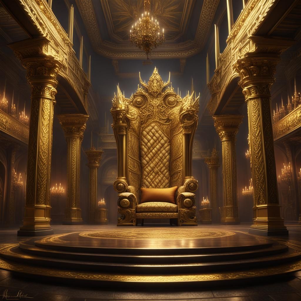 King on Throne in Gold Hall: Fantasy Concept Art