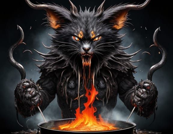 Surreal Clown Juggles Flaming Kittens in Eerie Digital Art