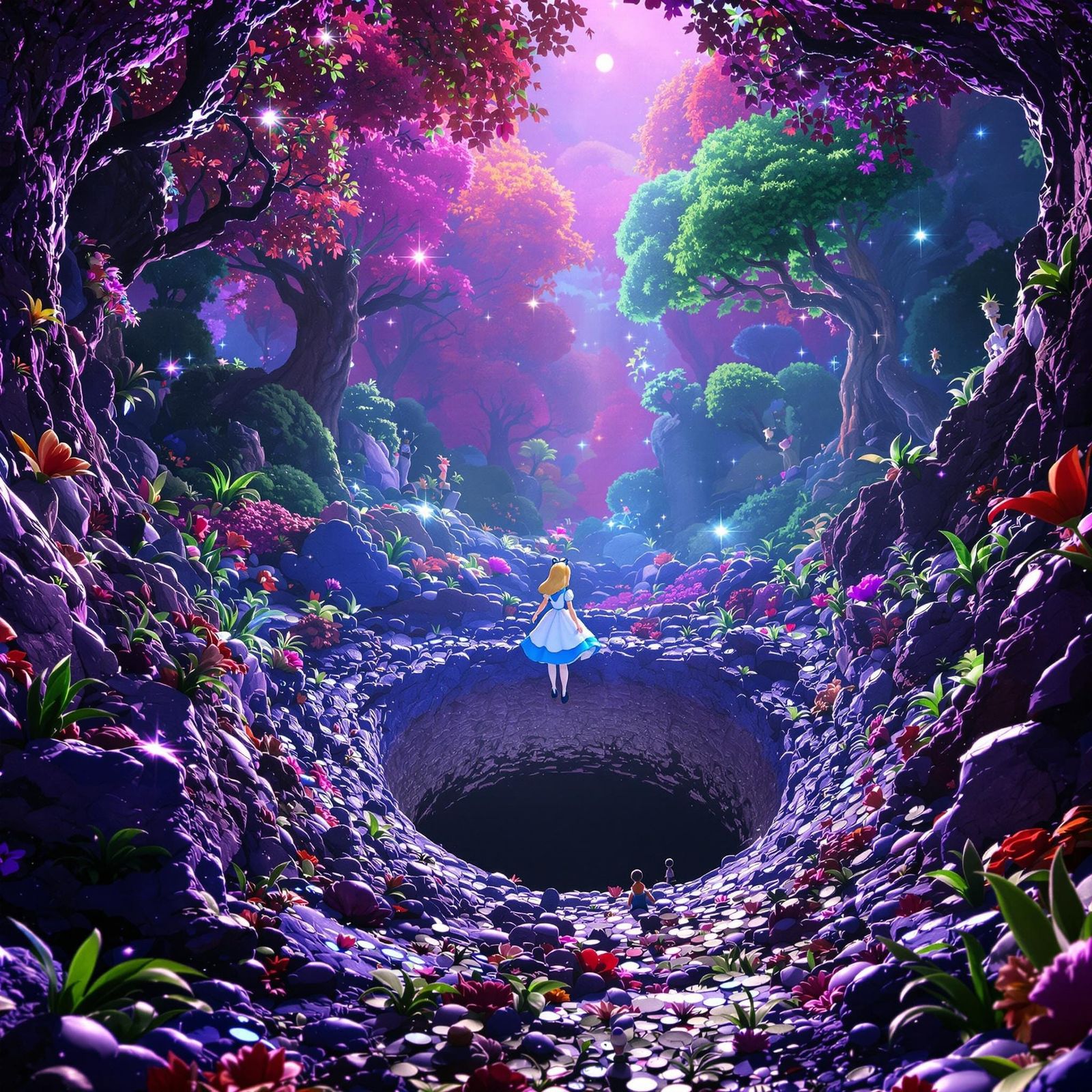 Whimsical Alice in Wonderland Falls into Cosmic Abyss