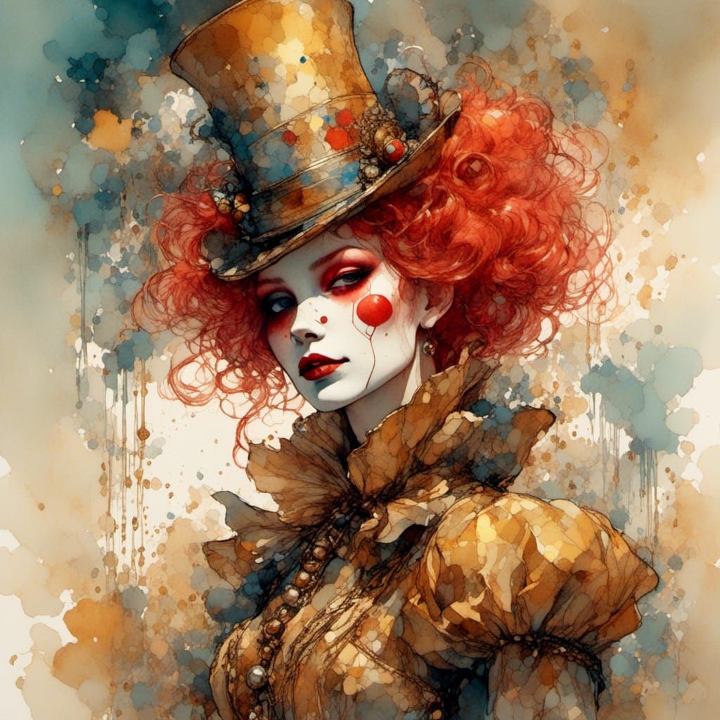 Magical Girl Clown in Moebius-Inspired Steampunk Style