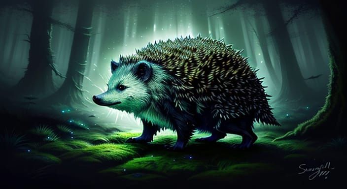 Bioluminescent Hedgehog in Enchanted Forest