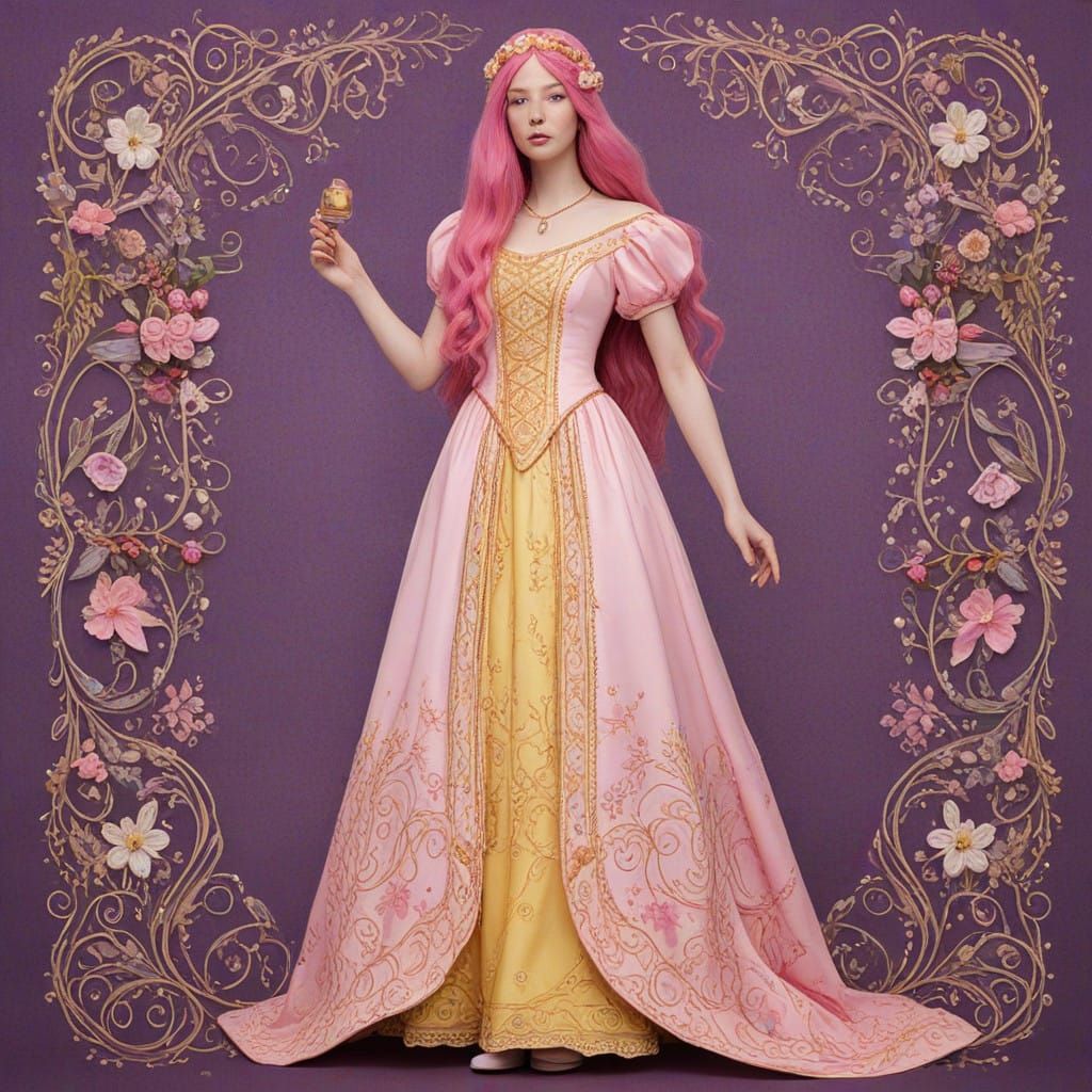 Victorian Princess in Whimsical, Art Nouveau-Inspired Gown