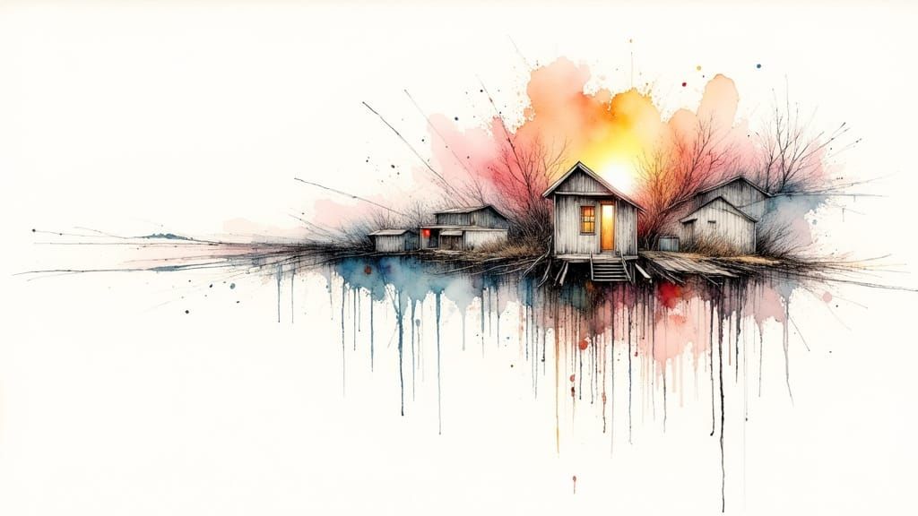 Surreal Figure in Watercolour with Crosshatching