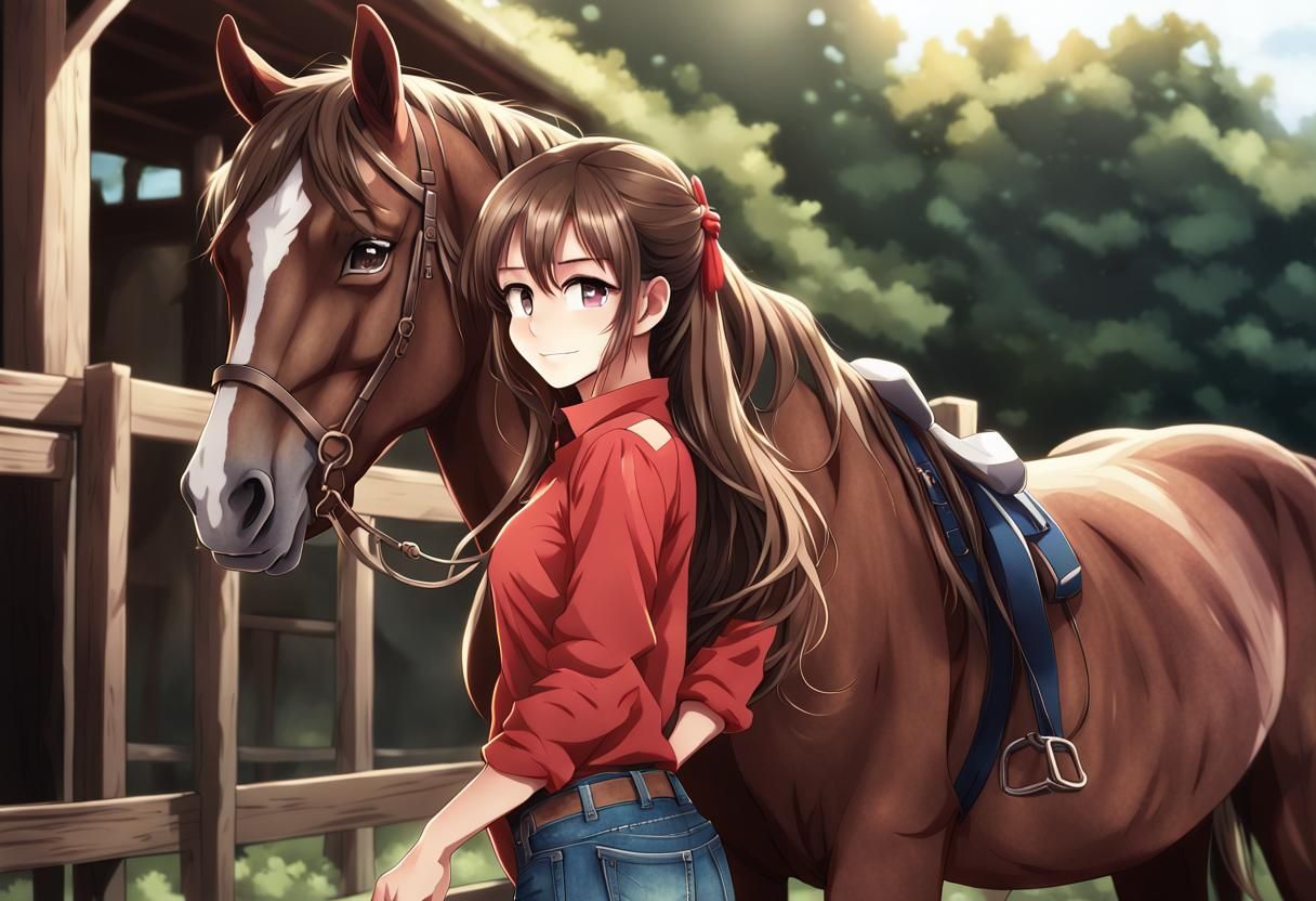 Girl and Horse in Anime Style