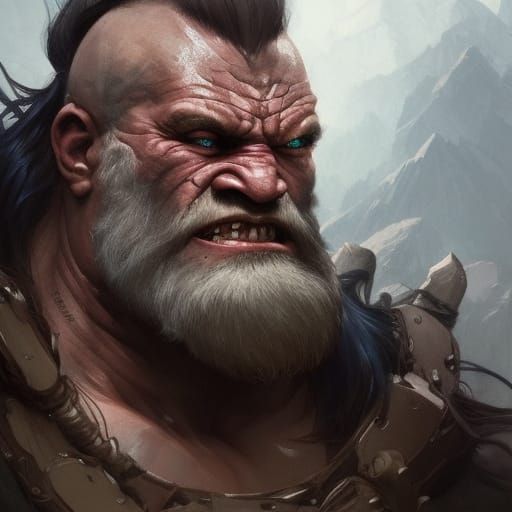 Rugged Orc Barbarian Portrait in Fantasy Art Style