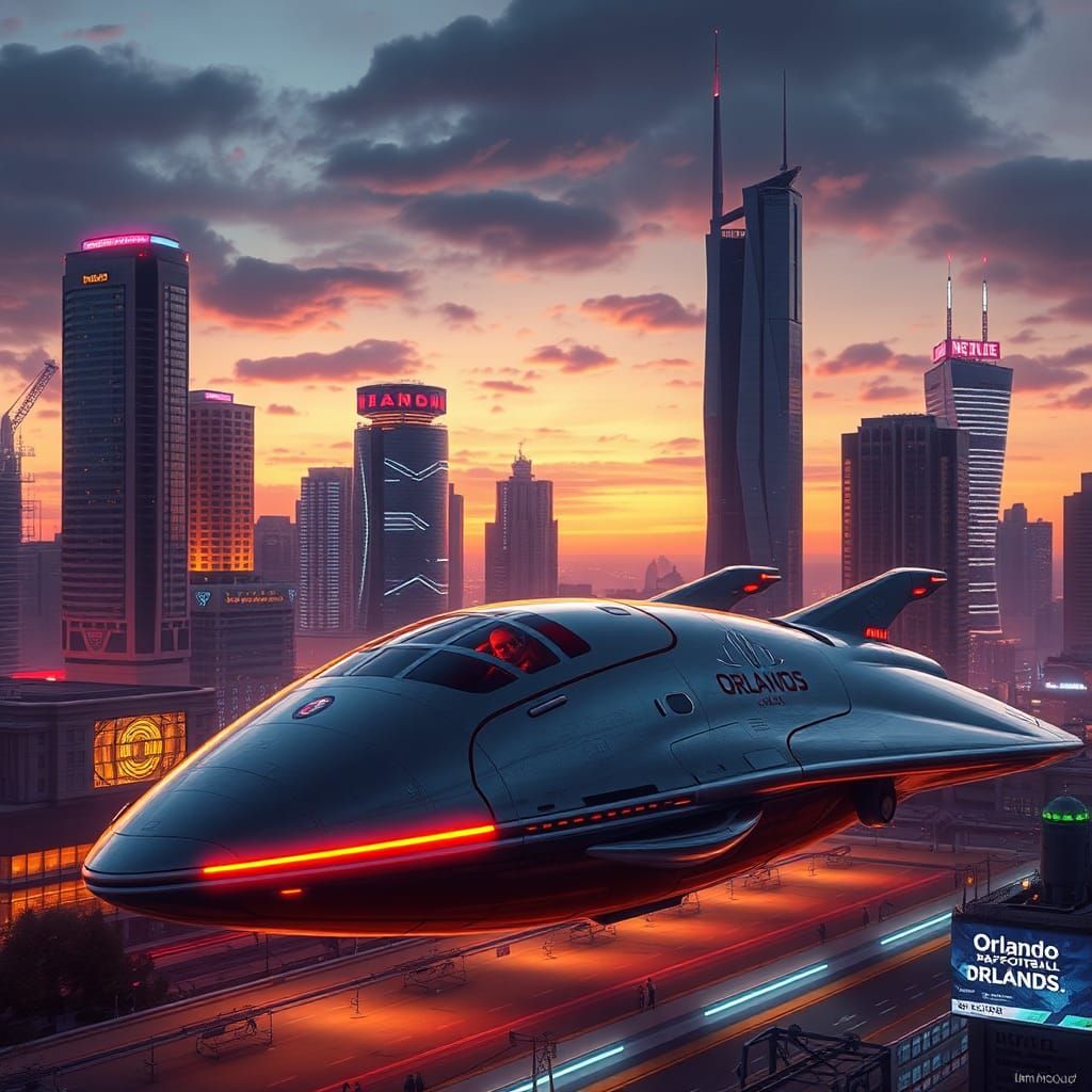 Futuristic Neon Cityscape with Spaceship in Cyberpunk Style