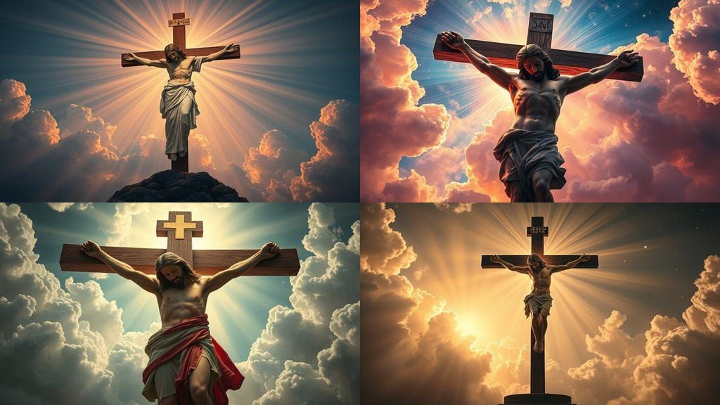 Jesus Surrounded by Divine Light on the Cross in a Vibrant S...