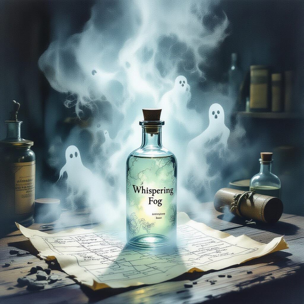 Mystical Fog Tonic Bottle Releasing Whispering Letters